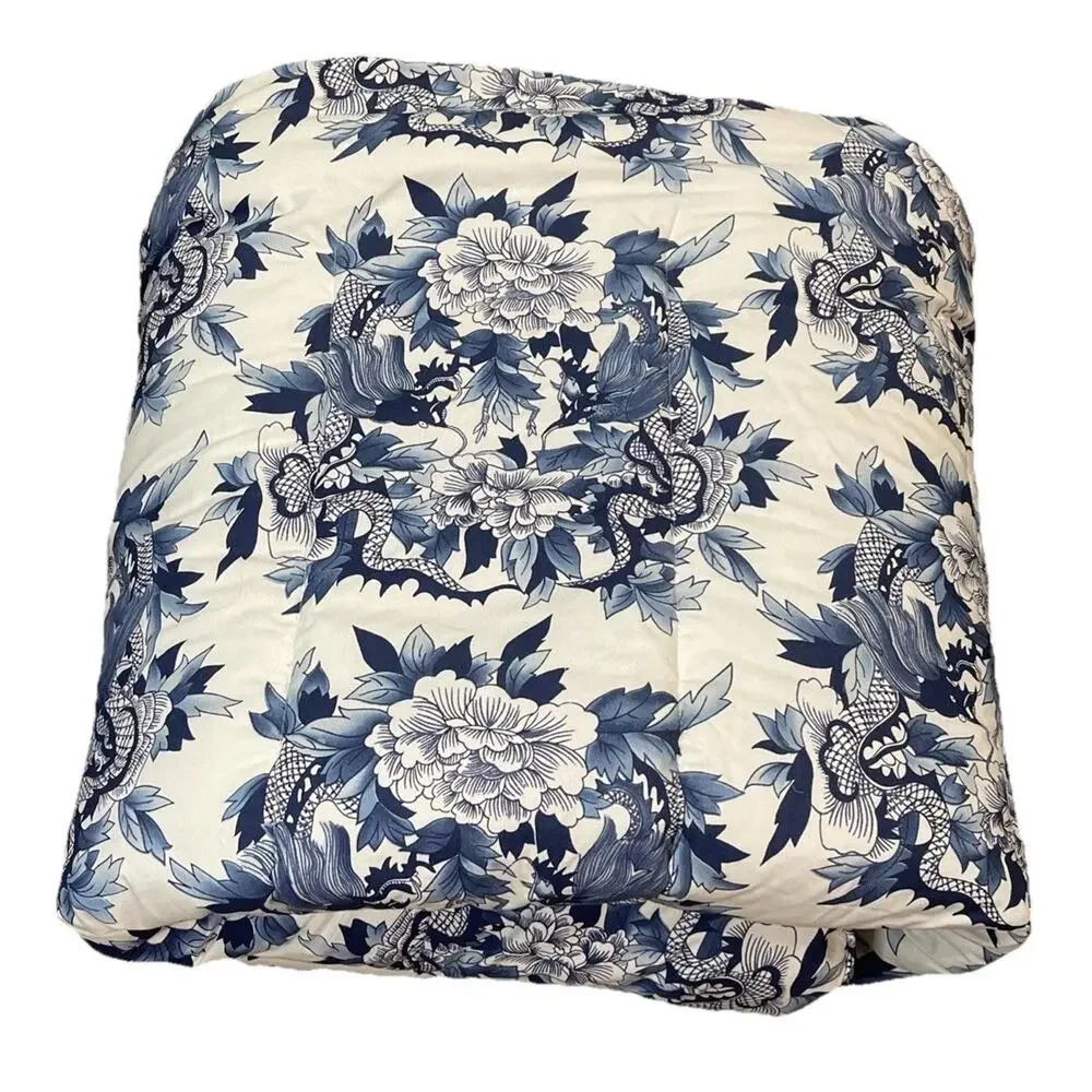 VTG Ralph Lauren Home Comforter Twin Blue White Floral Koi Print 80s 90s EUC